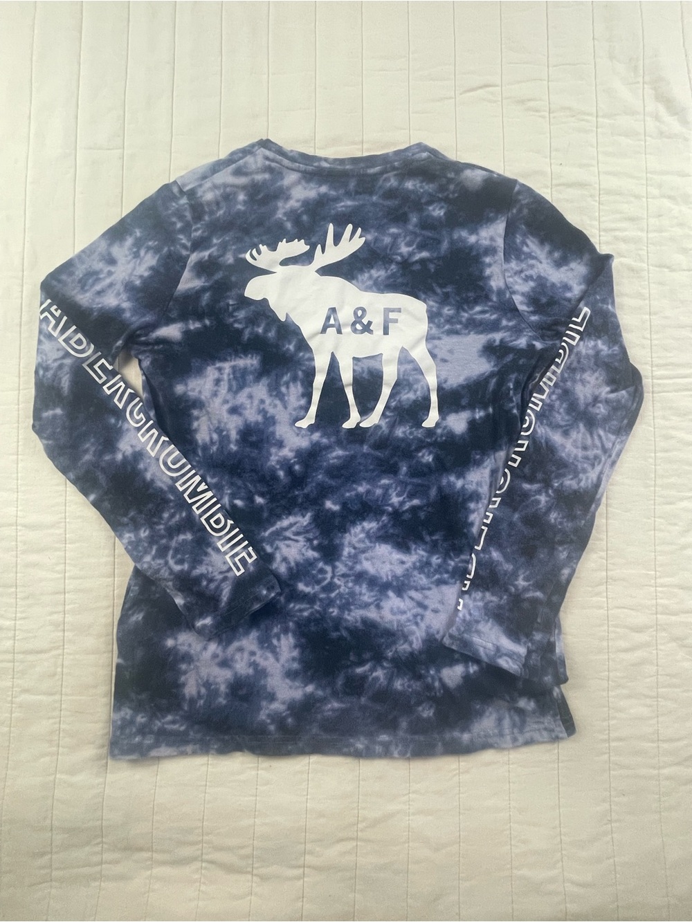 A&F Tie-Dye Moose Logo Long Sleeve Tee - Navy/White Boys 13/14